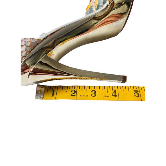 New Massimo Dogana Snake Leather Heel Sandals Size 9.5 US  Silver / Yellow Color - Picture 10 of 16